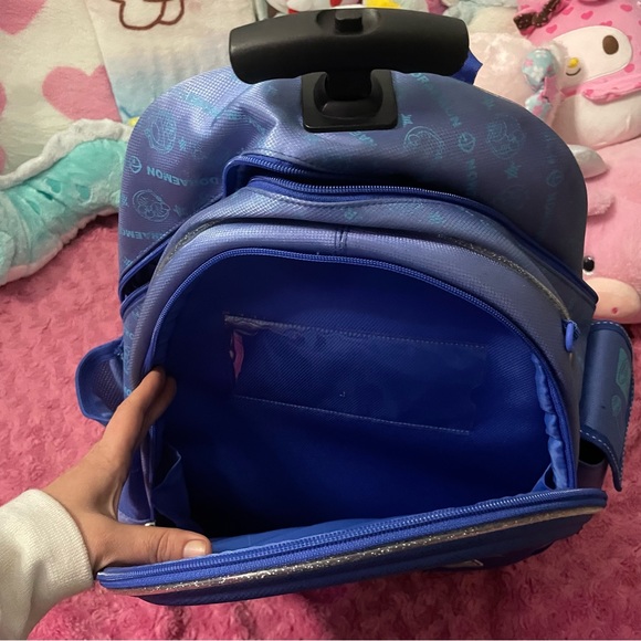 Y2k Doraemon kawaii Japanese cartoon character dark blue sparkle roll backpack - Picture 6 of 8